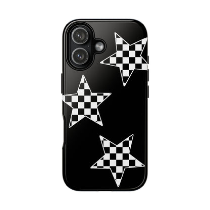 Checkered Star Tough Phone Case – Black Retro Graphic Protective Cover for Iphone, Samsung Galaxy and Pixel