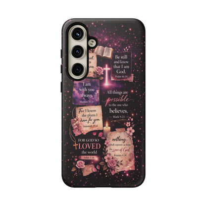 Christian Bible Verse Phone Case Pink Floral Faith Tough Protective Cover Gift