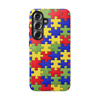 Colorful Puzzle Phone Case, Autism Awareness Jigsaw Design, Tough Protective Case, iPhone & Samsung Case, Vibrant Puzzle Pattern