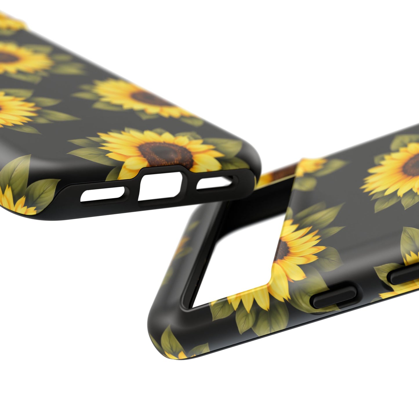 Sunflower Floral Tough Phone Case – Black Background Protective Cover for Iphone, Samsung Galaxy and Pixel