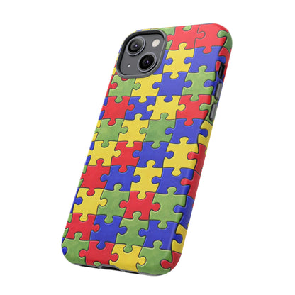 Colorful Puzzle Phone Case, Autism Awareness Jigsaw Design, Tough Protective Case, iPhone & Samsung Case, Vibrant Puzzle Pattern