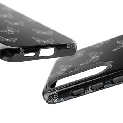 White Butterfly Pattern Phone Case – Dark Aesthetic Monochrome Tough Cover