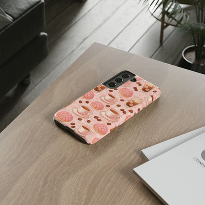 Cute Coffee & Pink Concha Phone Case – Coffee Lover Aesthetic Latte Pattern Tough Case