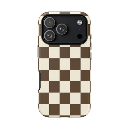 Mocha Checkerboard Phone Case | Neutral Aesthetic Checkered iPhone & Samsung Tough Case