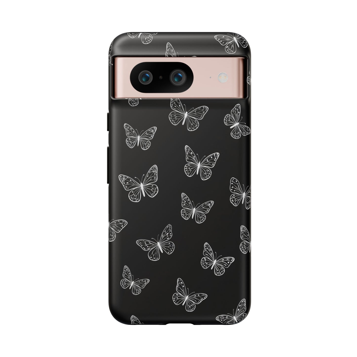 White Butterfly Pattern Phone Case – Dark Aesthetic Monochrome Tough Cover
