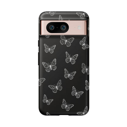 White Butterfly Pattern Phone Case – Dark Aesthetic Monochrome Tough Cover