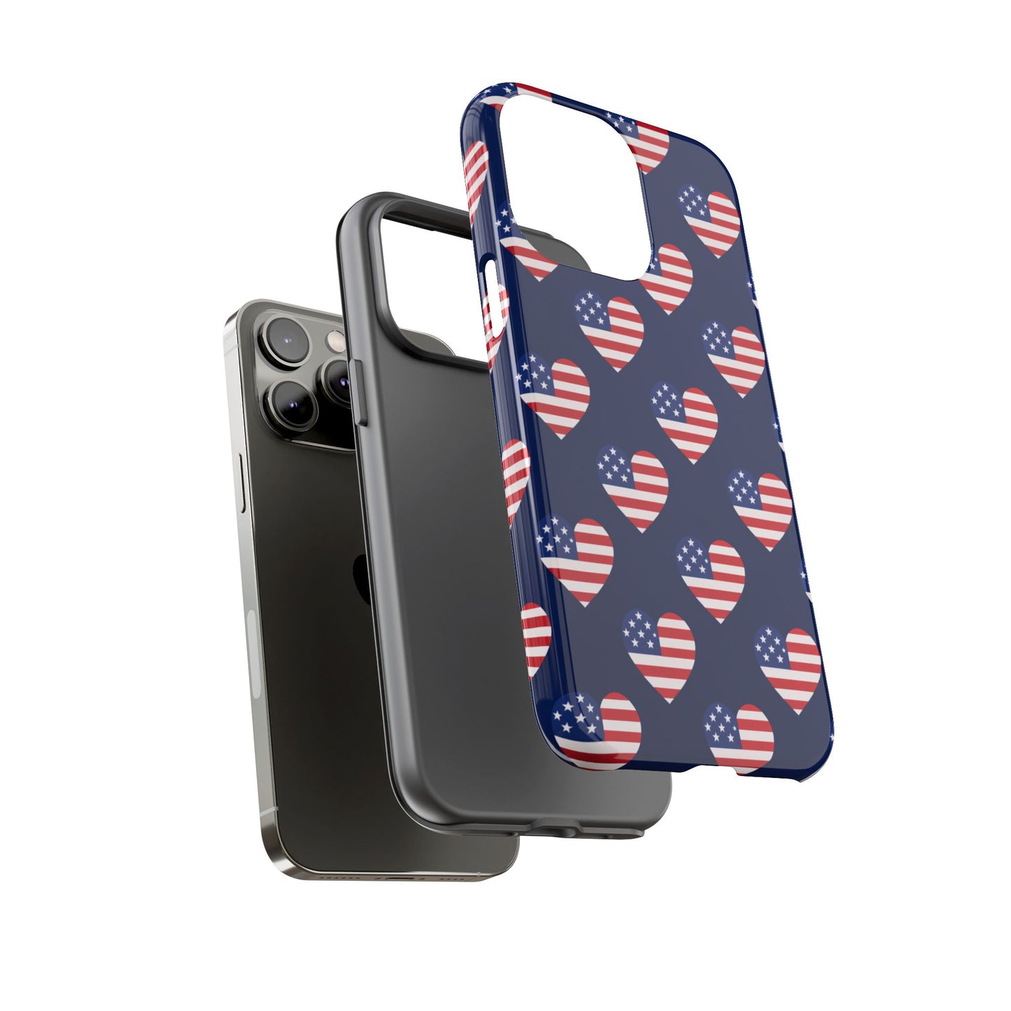 Patriotic American Flag Heart Phone Case – Tough Shockproof, USA Stars & Stripes for Iphone, Samsung Galaxy and Pixel