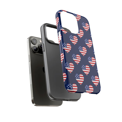 Patriotic American Flag Heart Phone Case – Tough Shockproof, USA Stars & Stripes for Iphone, Samsung Galaxy and Pixel