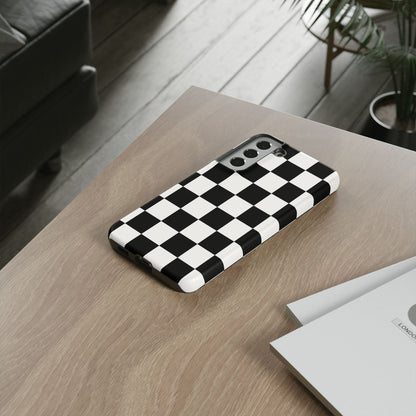 Black & White Checkerboard Phone Case – Classic Aesthetic Tough Protective Case
