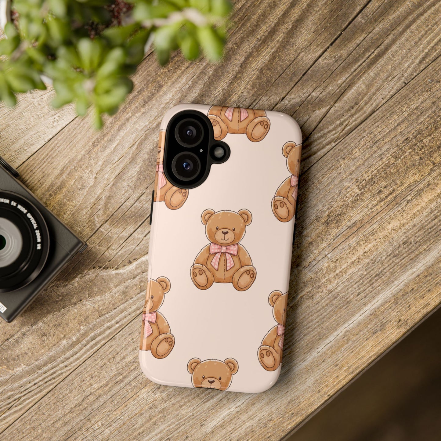 Teddy Bear Phone Case | Cute Coquette Aesthetic Pink Bear Pattern Case | Kawaii Soft Girl iPhone & Samsung Tough Protective Case
