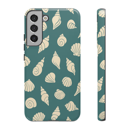 Seashell Pattern Phone Case | Teal Coastal Shells Tough Case for Iphone, Samsung Galaxy and Pixel