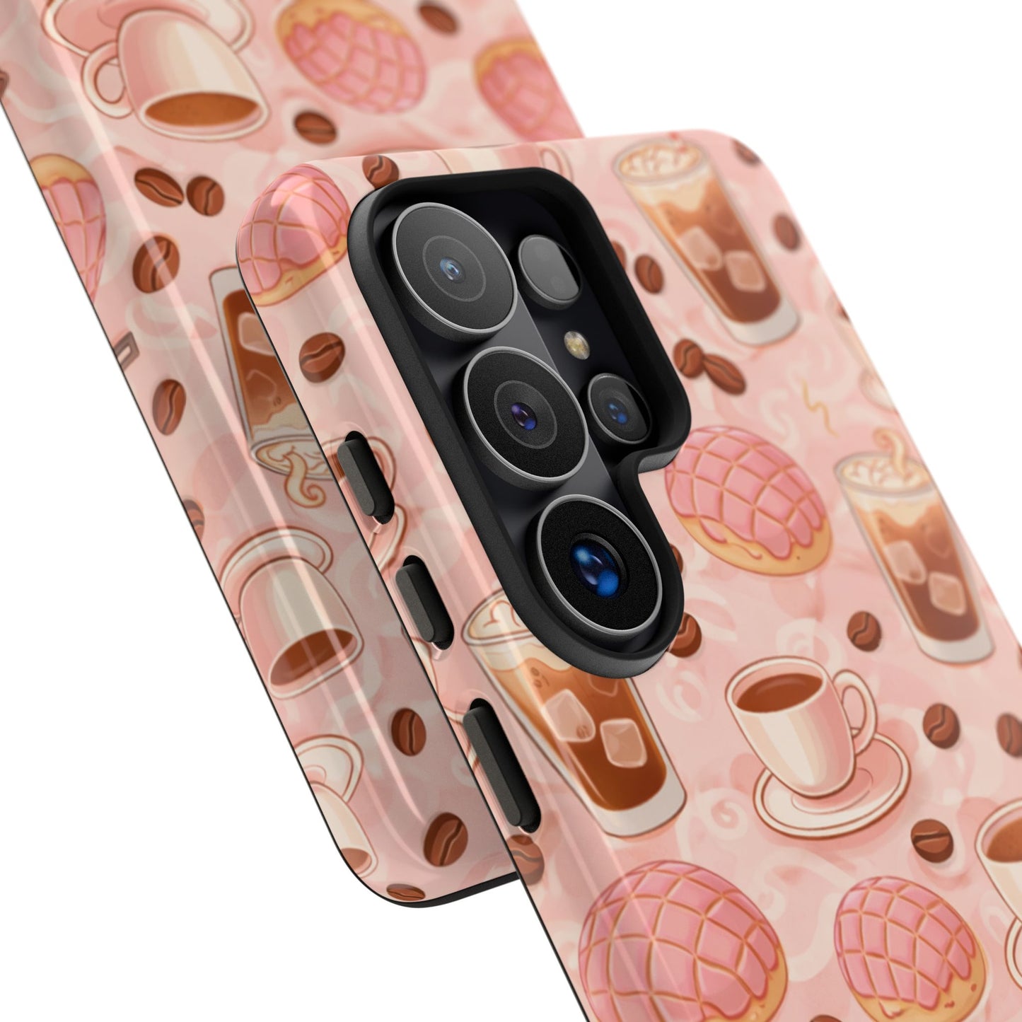 Cute Coffee & Pink Concha Phone Case – Coffee Lover Aesthetic Latte Pattern Tough Case