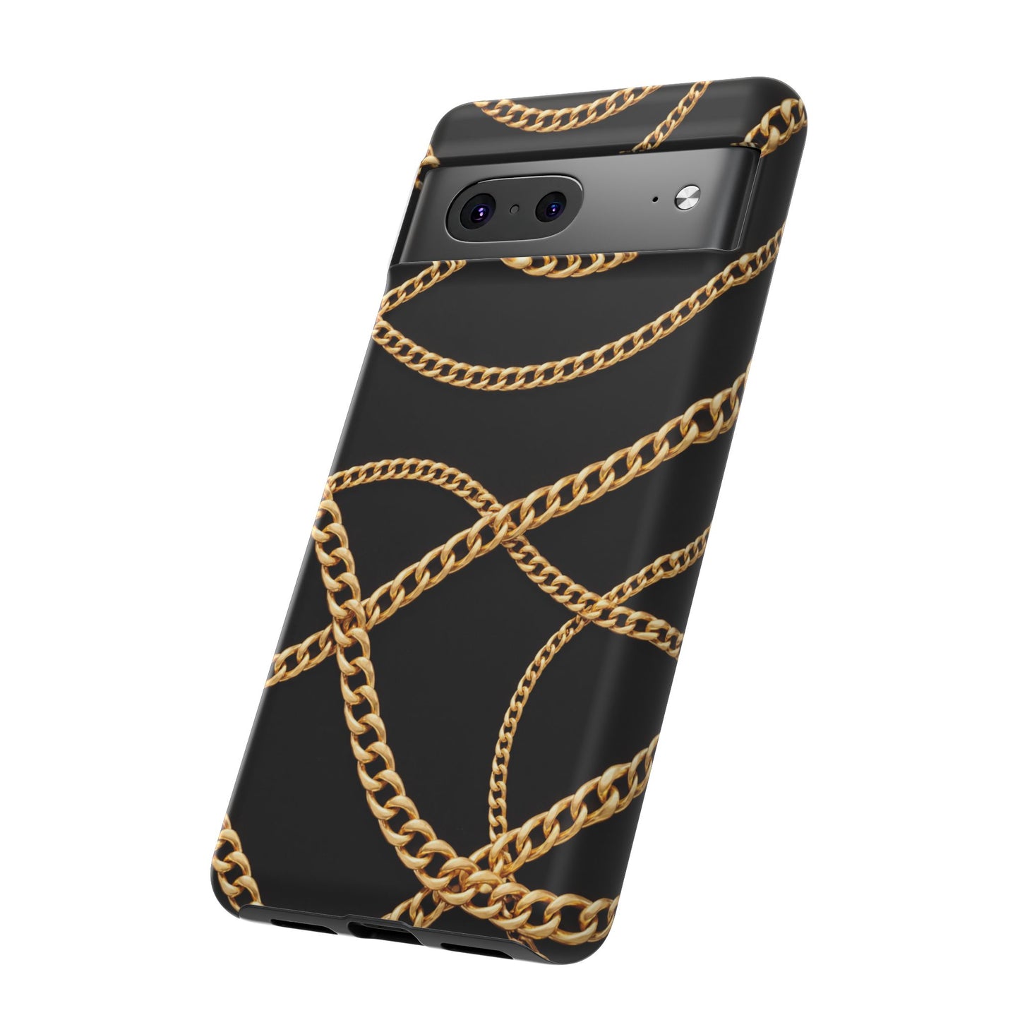 Luxury Gold Chain Phone Case – Black Designer Style Tough Protective Cover for Iphone, Samsung Galaxy and Pixel