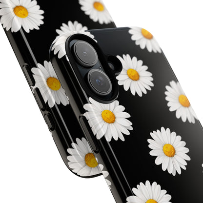 Black Daisy Floral Tough Phone Case – Cute Protective Cover for Iphone, Samsung Galaxy and Pixel