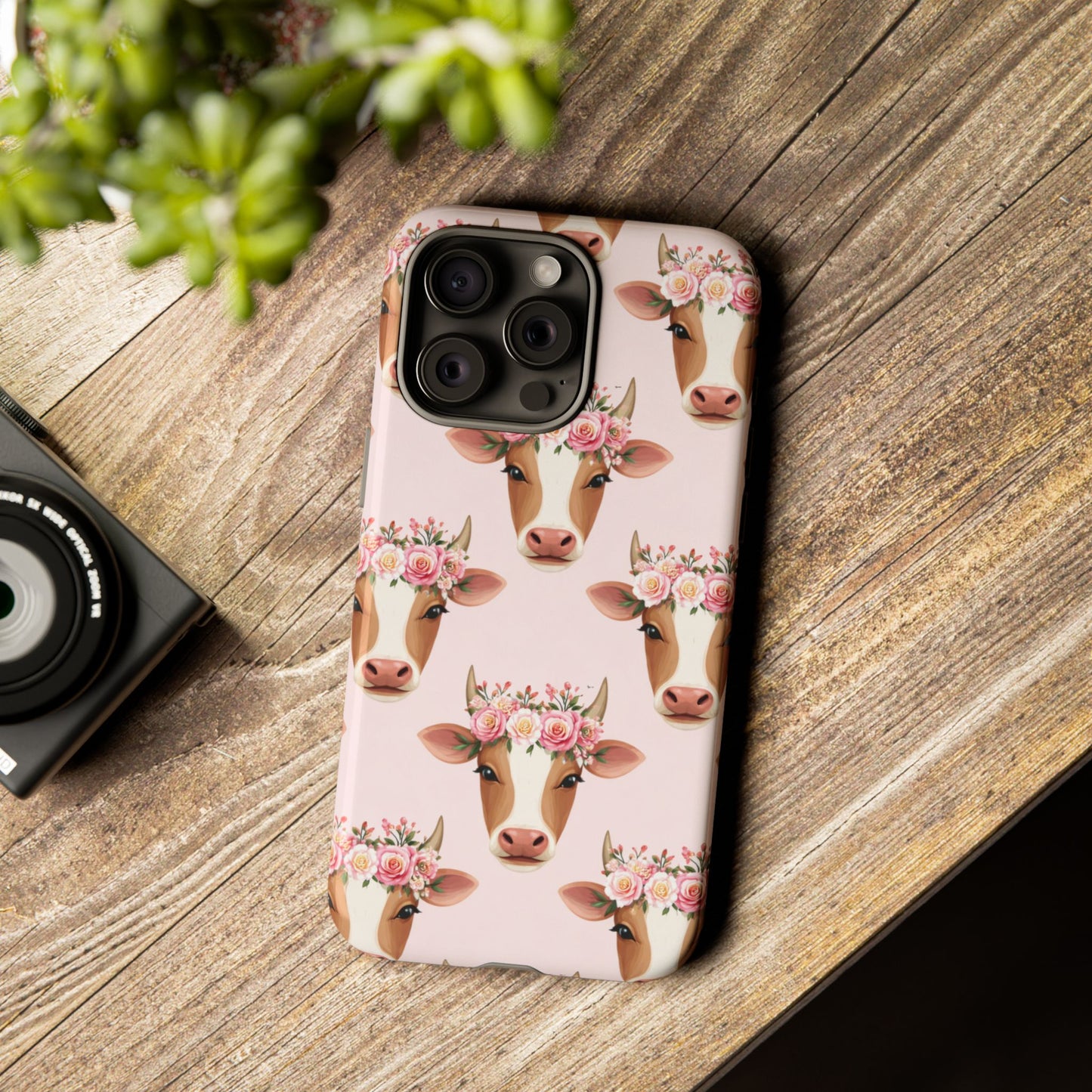 Floral Cow Phone Case – Cute Pink Cow Print Tough Protective Case for Iphone, Samsung Galaxy and Pixel
