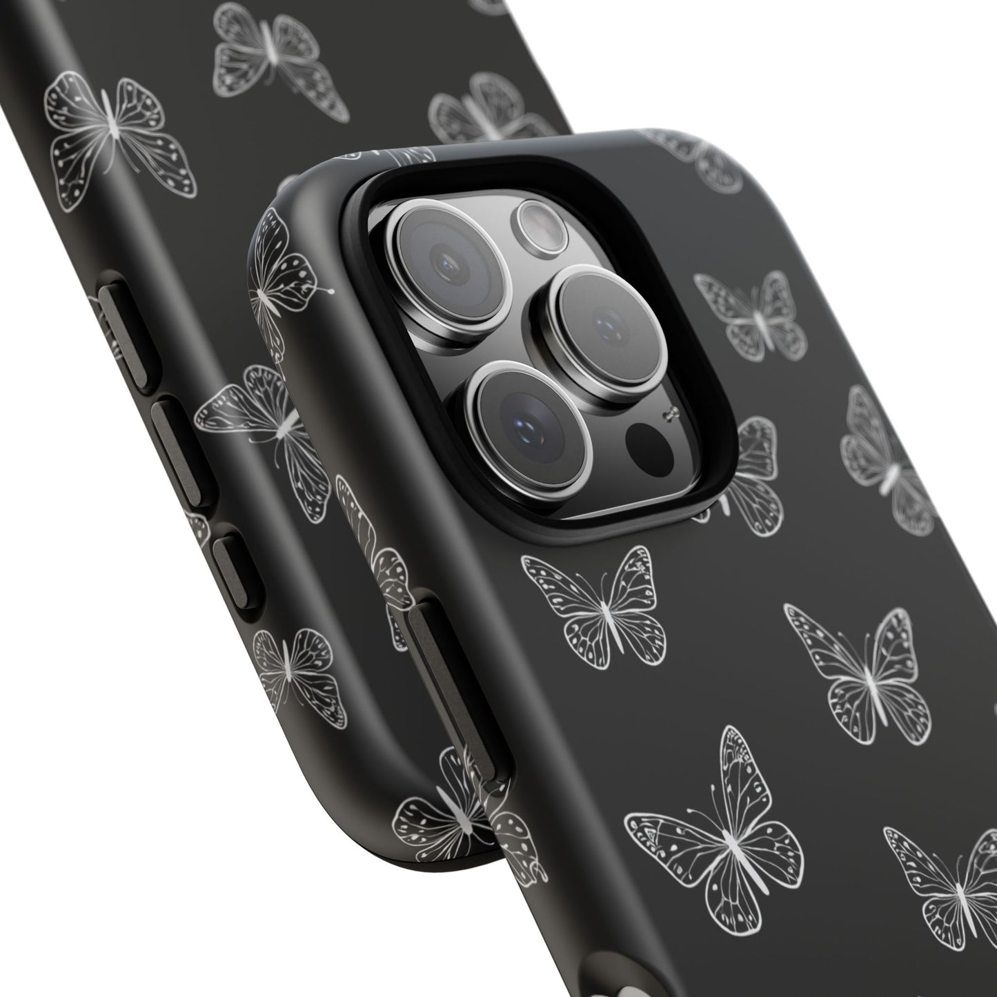 White Butterfly Pattern Phone Case – Dark Aesthetic Monochrome Tough Cover