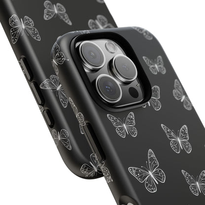 White Butterfly Pattern Phone Case – Dark Aesthetic Monochrome Tough Cover