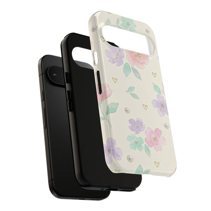 Pastel Floral Phone Case – Coquette Watercolor Flower Hearts Tough Case (iPhone, Samsung, Pixel)