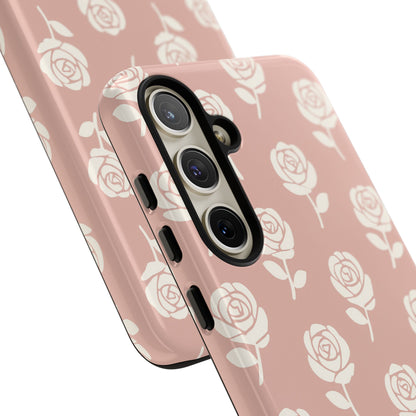 White Rose Pattern Tough Phone Case | Elegant Floral Aesthetic Case for Iphone, Samsung Galaxy and Pixel
