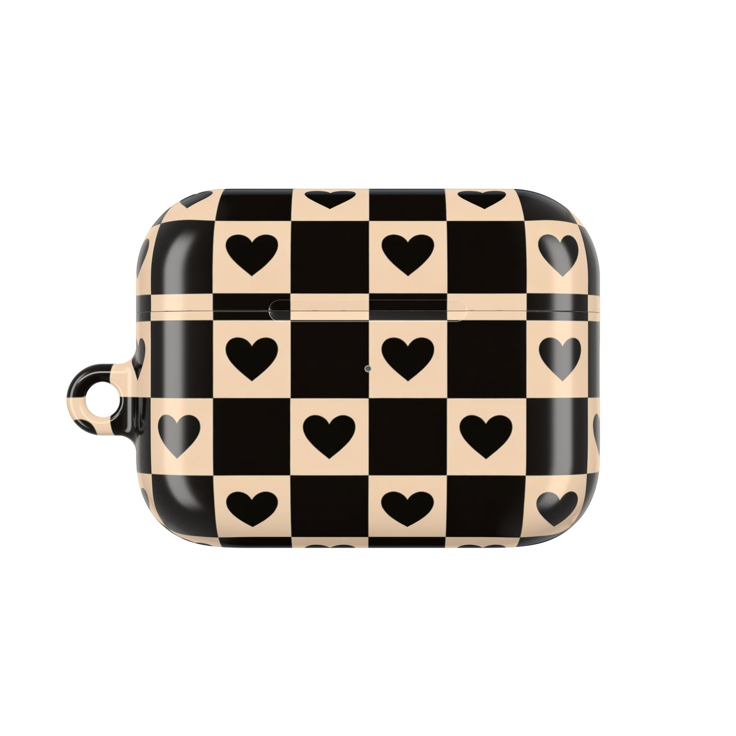 Checkerboard Heart AirPod Case — Retro Black & Beige Protective Cover