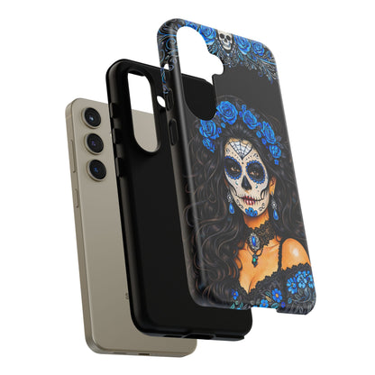 Blue Sugar Skull Woman Phone Case – Day of the Dead Aesthetic Tough Cover