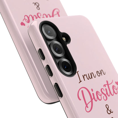 I Run on Diosito y Cafecito Phone Case, Pink Aesthetic Latina Faith Coffee Case, Girly Protective iPhone Samsung Cover