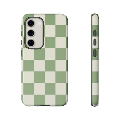 Sage Green Checkerboard Phone Case | Minimal Aesthetic Checkered iPhone & Samsung Tough Case