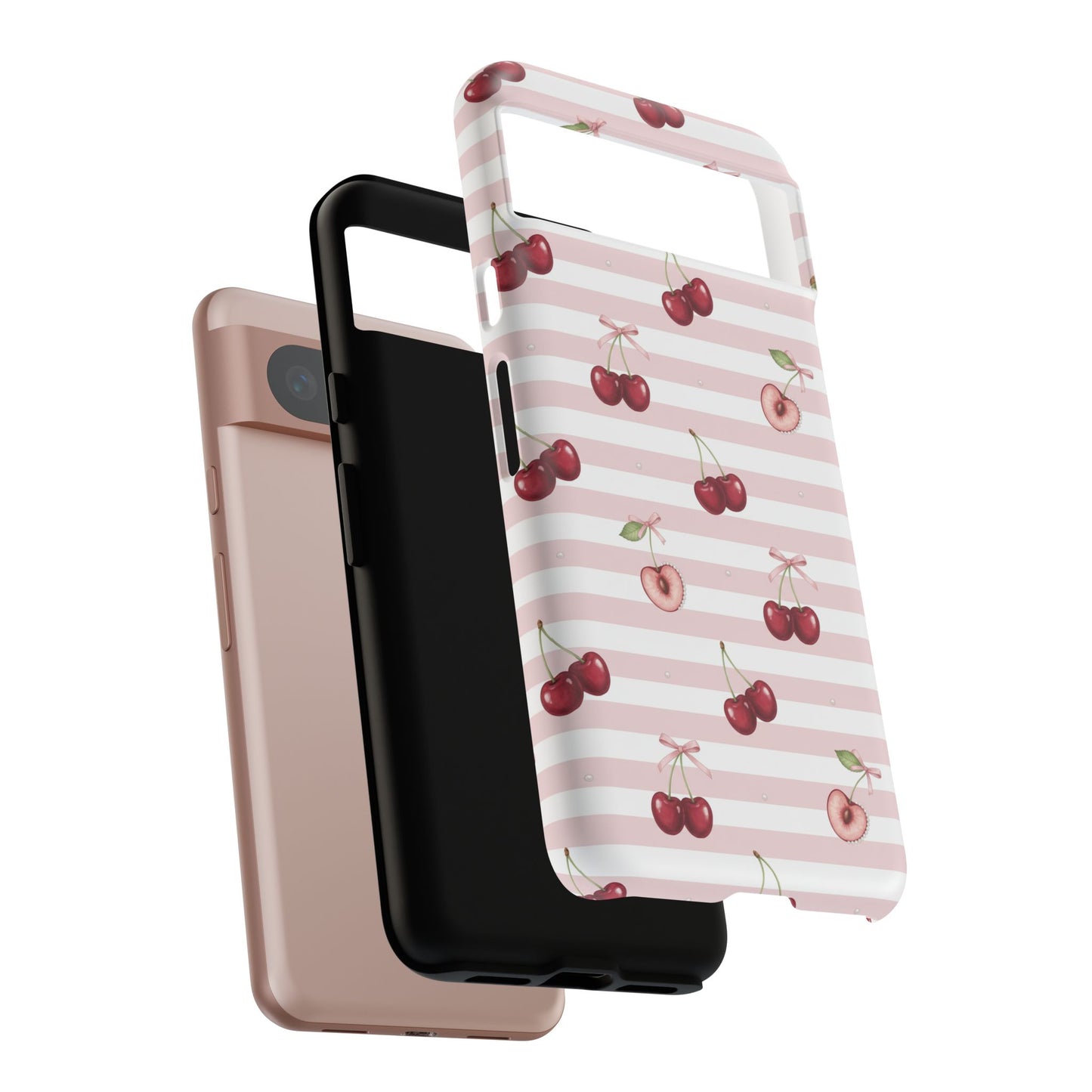 Pink Cherry Stripe Phone Case | Cute Coquette Aesthetic Protective Tough Case