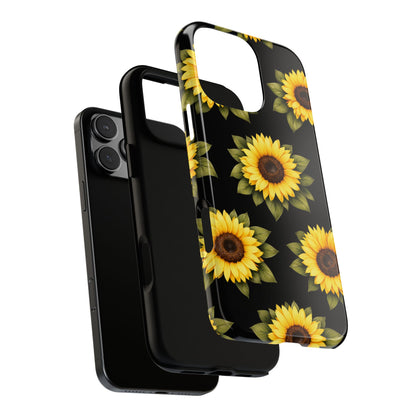 Sunflower Floral Tough Phone Case – Black Background Protective Cover for Iphone, Samsung Galaxy and Pixel