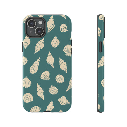 Seashell Pattern Phone Case | Teal Coastal Shells Tough Case for Iphone, Samsung Galaxy and Pixel