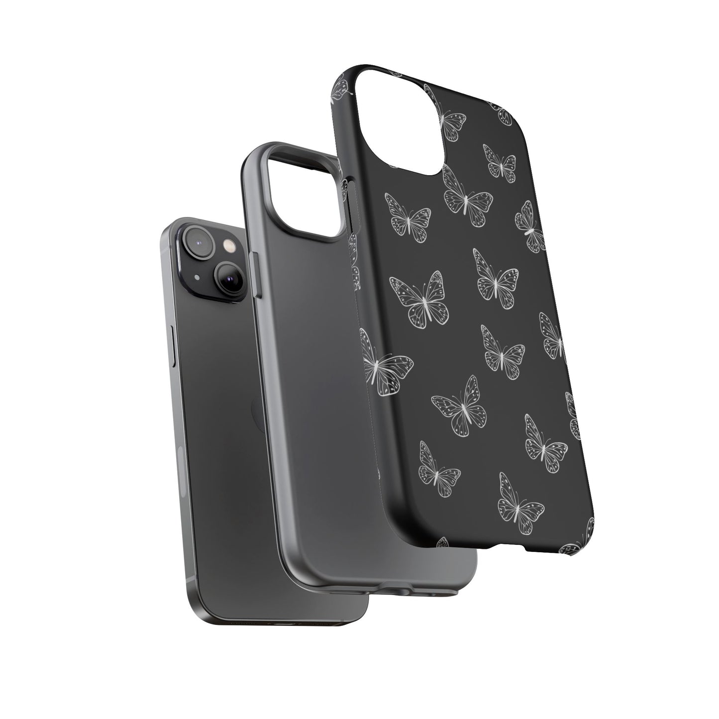 White Butterfly Pattern Phone Case – Dark Aesthetic Monochrome Tough Cover