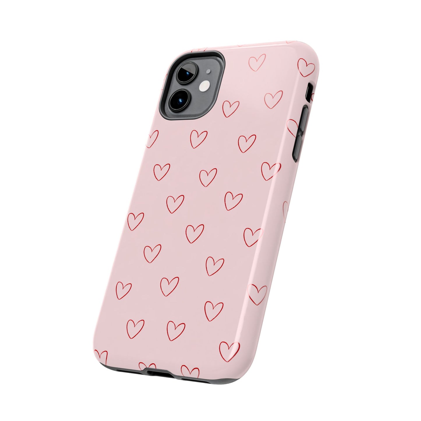 Pink Doodle Hearts Phone Case | Minimal Cute Heart Pattern Tough Case