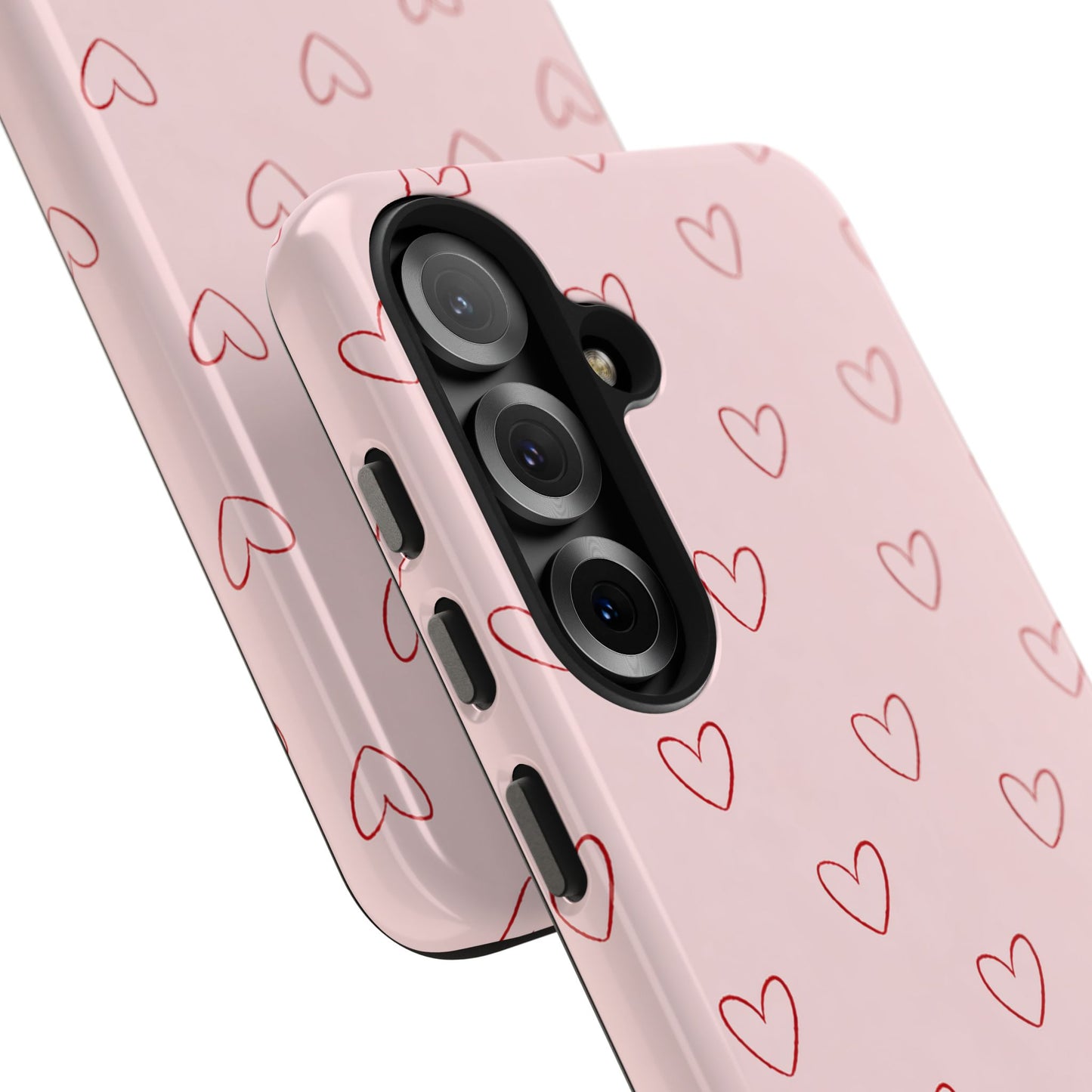 Pink Doodle Hearts Phone Case | Minimal Cute Heart Pattern Tough Case