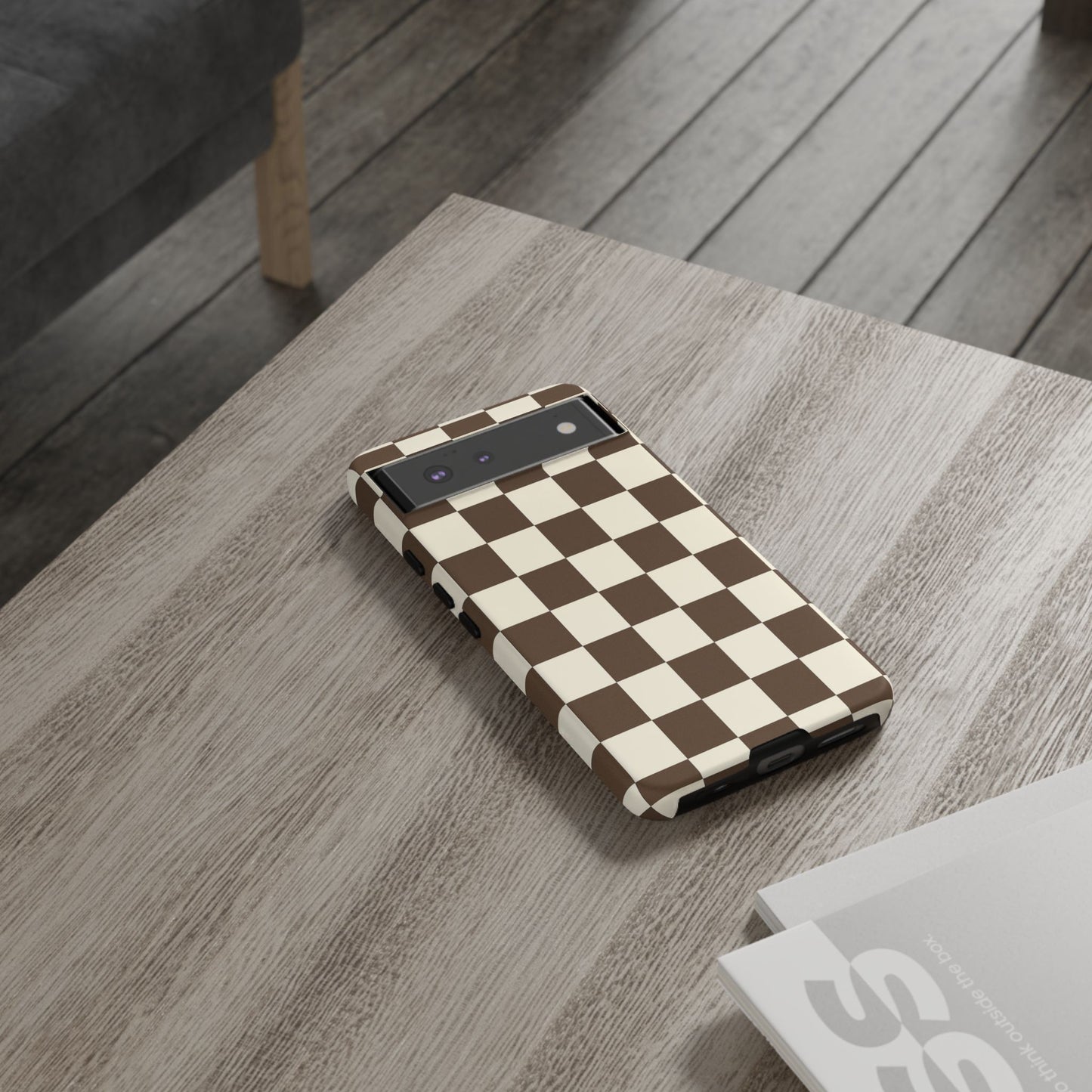 Mocha Checkerboard Phone Case | Neutral Aesthetic Checkered iPhone & Samsung Tough Case