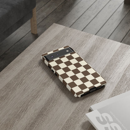 Mocha Checkerboard Phone Case | Neutral Aesthetic Checkered iPhone & Samsung Tough Case