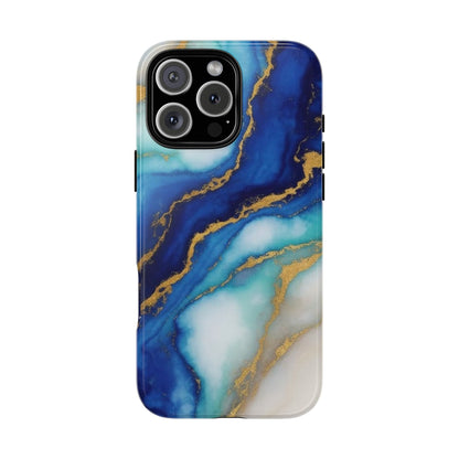 Blue & Gold Marble Phone Case – Luxury Resin Art Tough Case (iPhone, Samsung, Pixel)