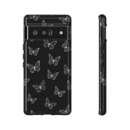 White Butterfly Pattern Phone Case – Dark Aesthetic Monochrome Tough Cover