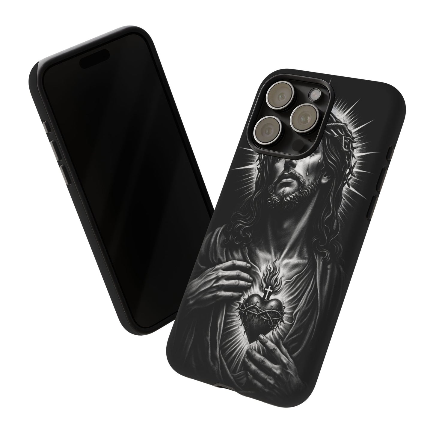 Jesus Sacred Heart Phone Case Black White Christian Faith Aesthetic