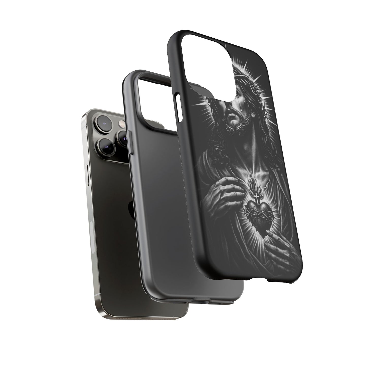 Jesus Sacred Heart Phone Case Black White Christian Faith Aesthetic