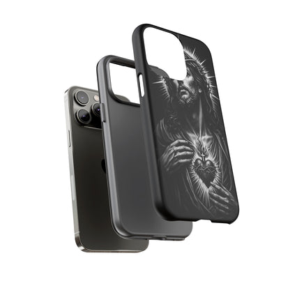 Jesus Sacred Heart Phone Case Black White Christian Faith Aesthetic