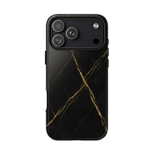 Black Marble Phone Case with Gold Veins | Minimal Luxury Tough Case