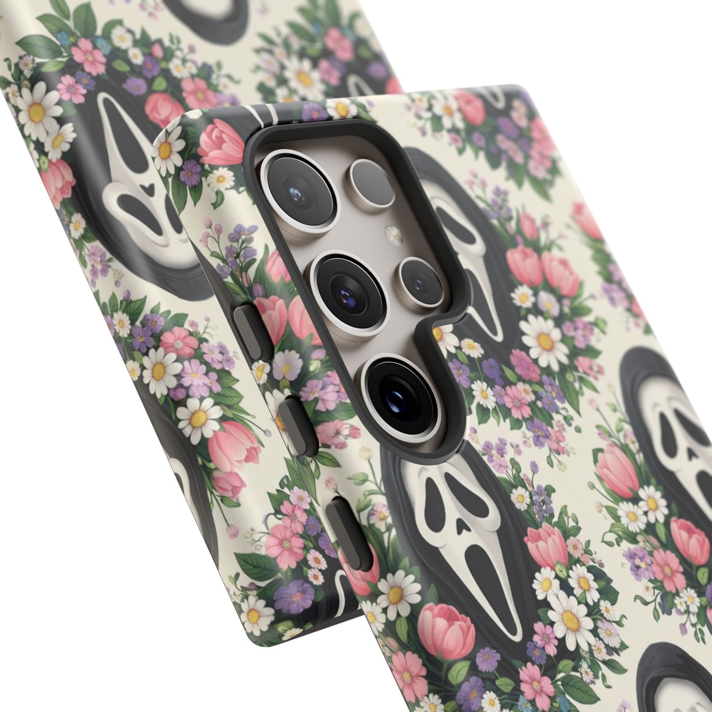 Floral Ghost Face Aesthetic Phone Case – Cute Spooky Tough Cover