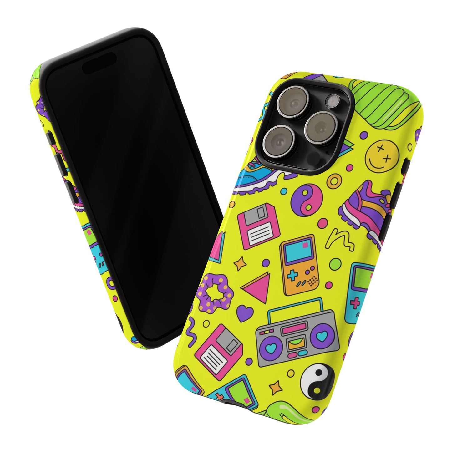 90s Retro Neon Phone Case – Y2K Nostalgia Colorful Icons Tough Protective Case