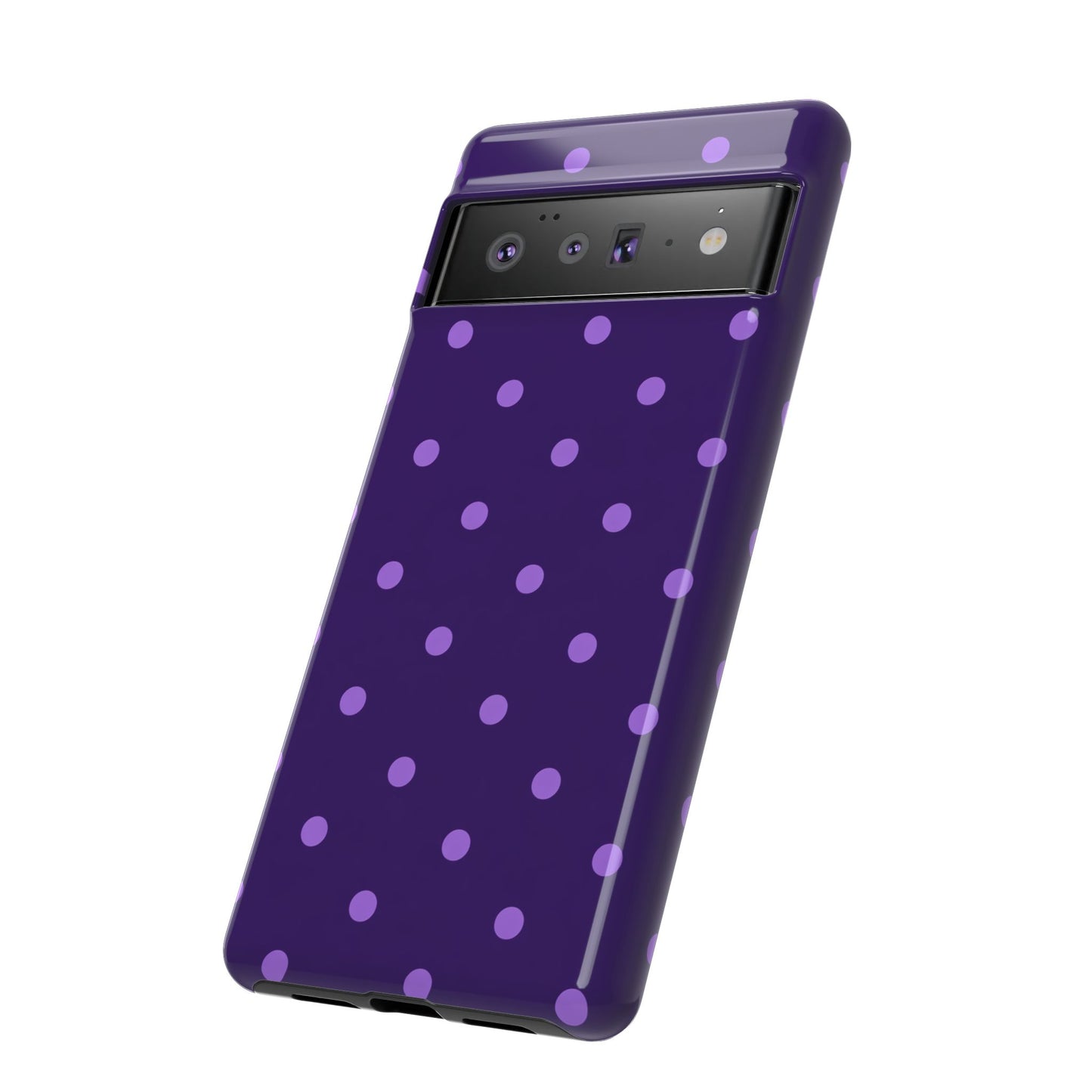 Purple Polka Dot Tough Phone Case – Cute Stylish Durable Protective Cover for Iphone, Samsung Galaxy and Pixel