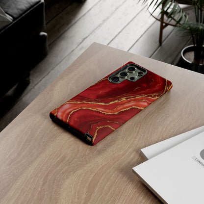 Red Agate Marble Phone Case with Gold Veins – Luxury Tough iPhone & Samsung Case