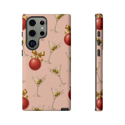 Cocktail Ornament Phone Case – Pink Martini & Cherry Pattern | Glossy or Matte for Iphone, Samsung Galaxy and Pixel