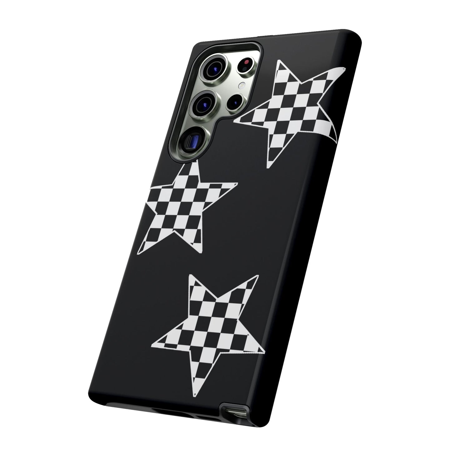 Checkered Star Tough Phone Case – Black Retro Graphic Protective Cover for Iphone, Samsung Galaxy and Pixel