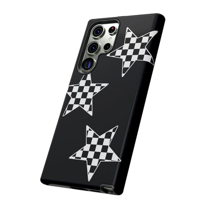 Checkered Star Tough Phone Case – Black Retro Graphic Protective Cover for Iphone, Samsung Galaxy and Pixel