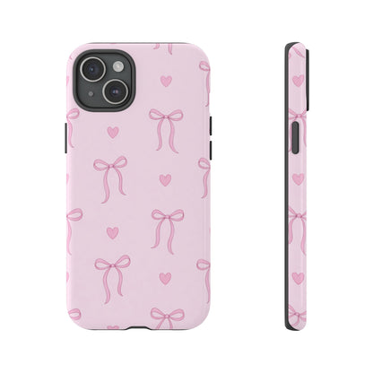Pink Bow Heart Aesthetic Phone Case – Coquette Cute Tough Cover