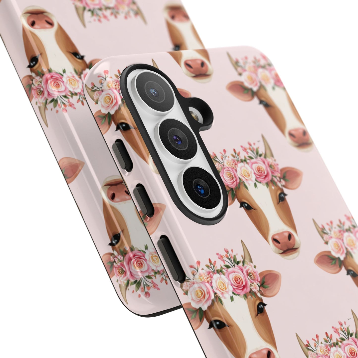 Floral Cow Phone Case – Cute Pink Cow Print Tough Protective Case for Iphone, Samsung Galaxy and Pixel
